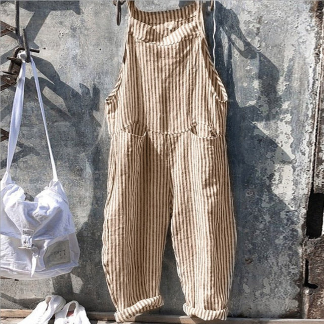 Dame Avslappet Passform Stripete Jumpsuit | Uten Ermer
