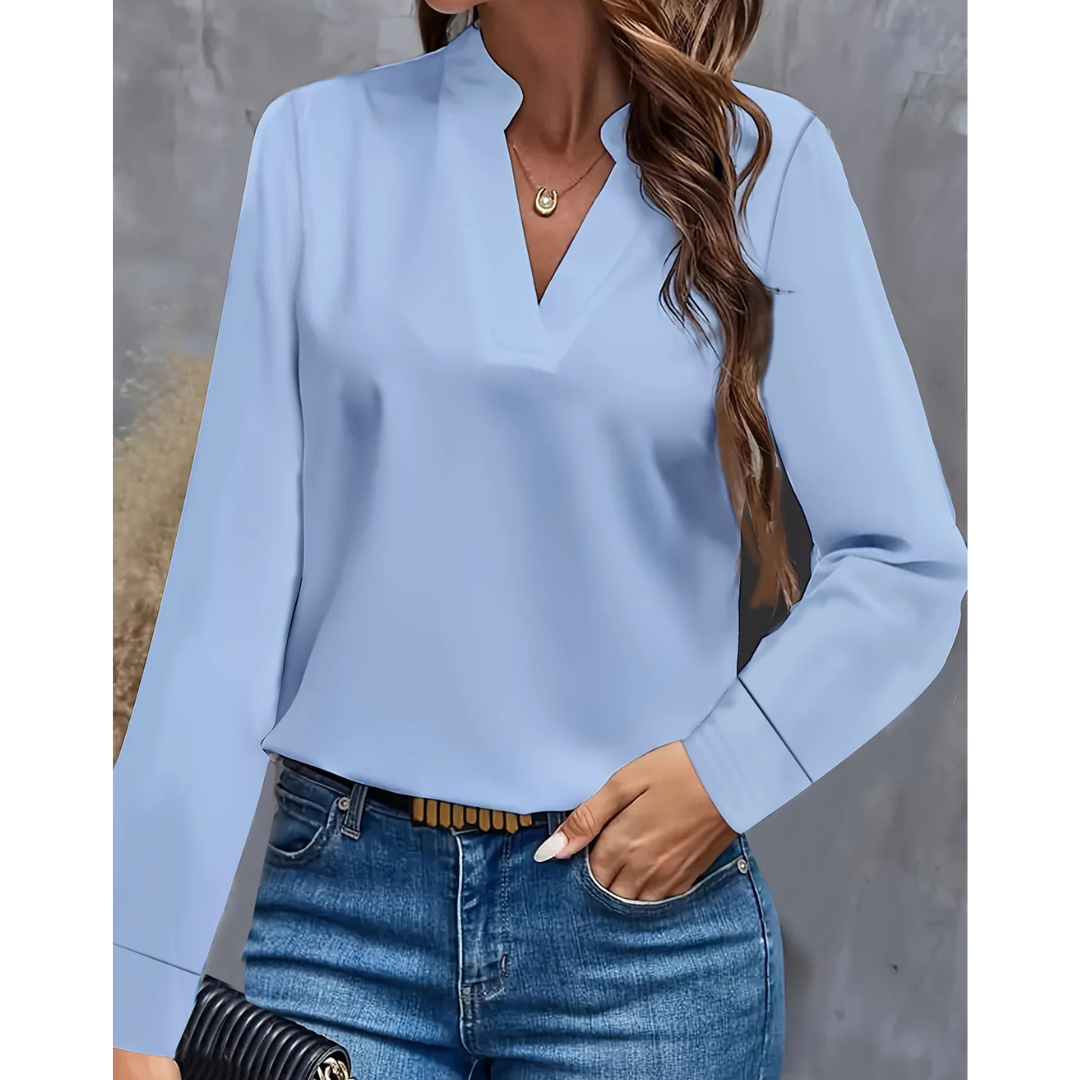 Damen V-Hals Langermet Bluse | Behagelig