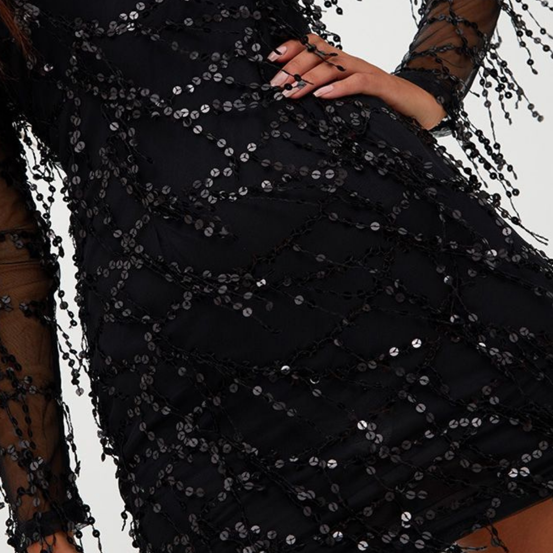 Damen Paljetter Rundhals Kjole | Mini