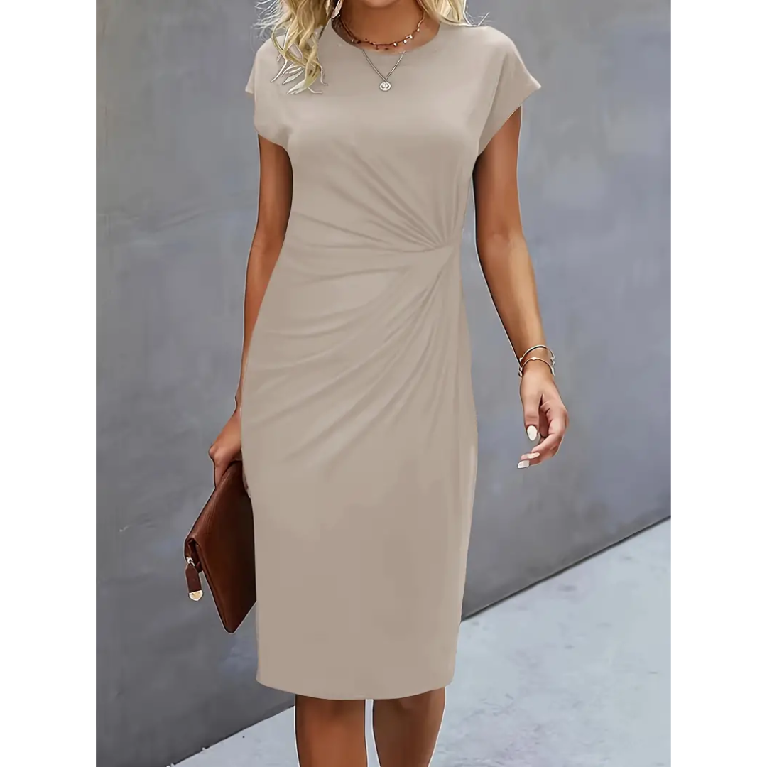 Dame Elegant Rynket Bodycon Kjole | Korte Ermer