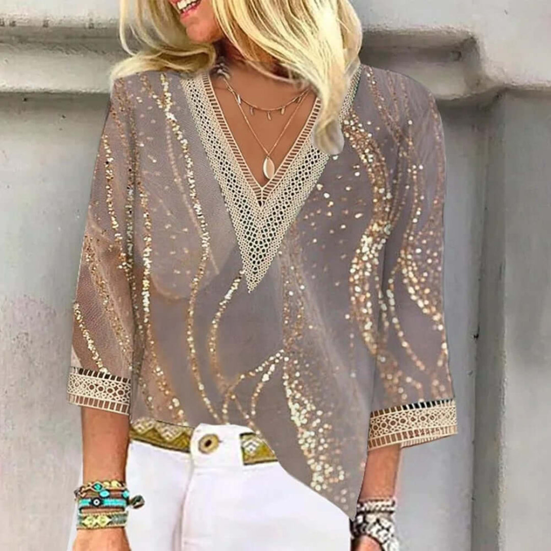 Dame V Utringning Stilfull Bluse | Trykt
