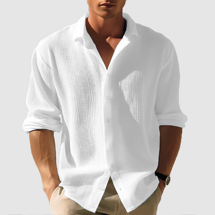 Frederik | Ensfarget langermet button-down skjorte