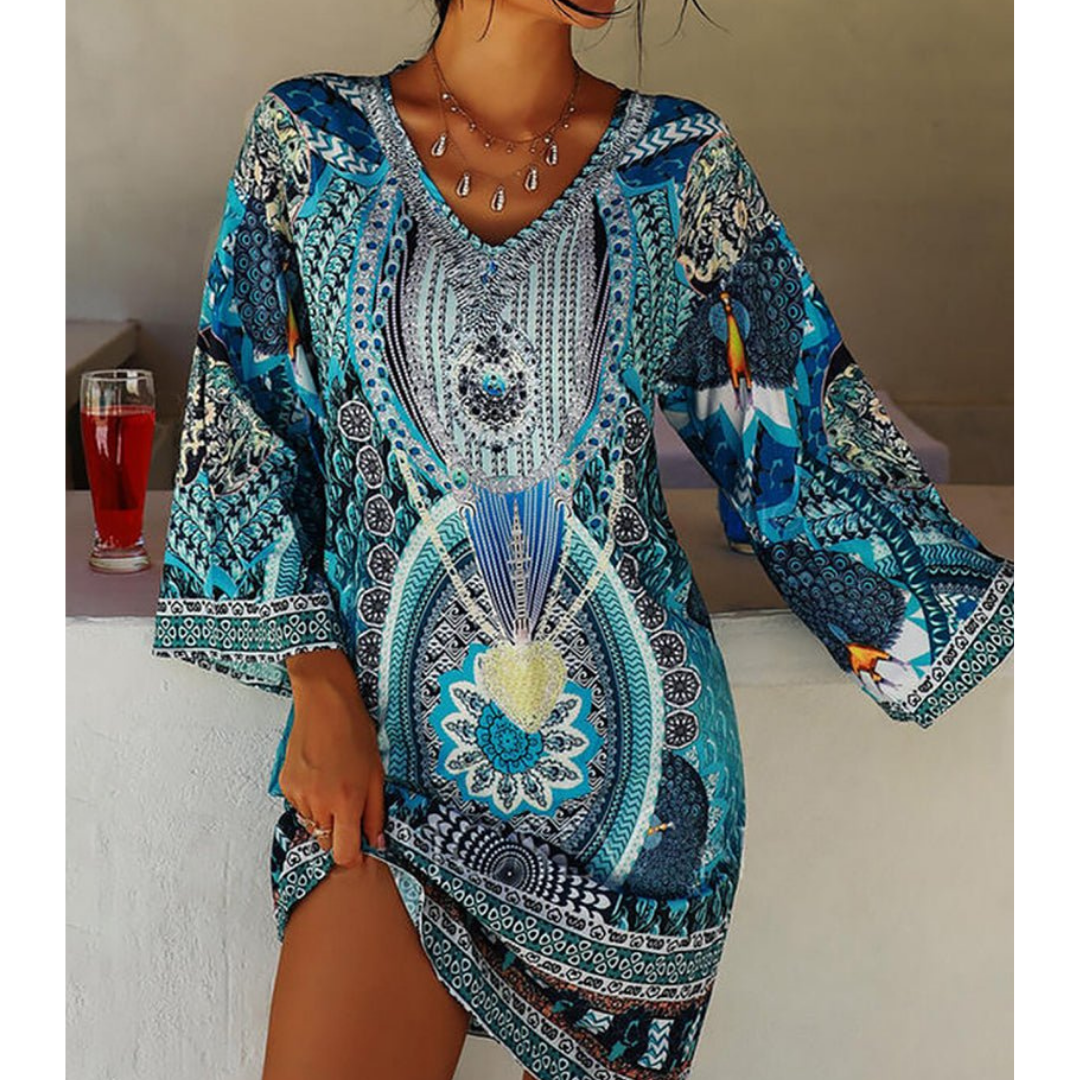 Dame Trykt Boho V Utringning Kjole | Mini