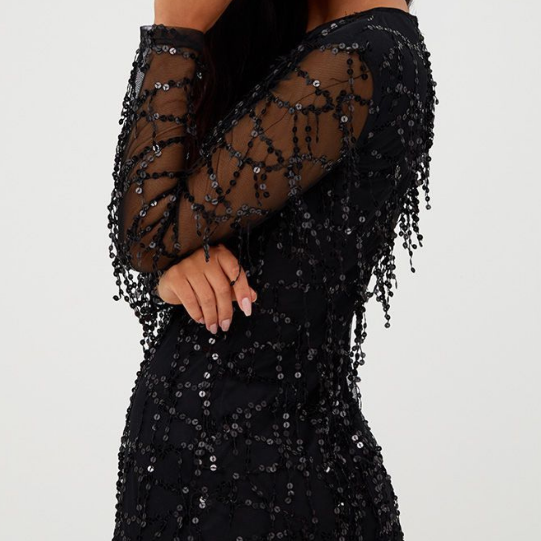 Damen Paljetter Rundhals Kjole | Mini