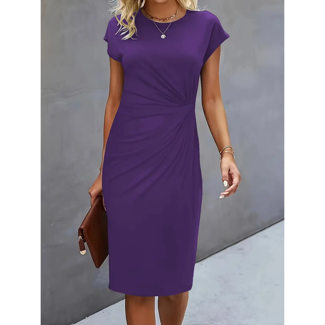 Dame Elegant Rynket Bodycon Kjole | Korte Ermer