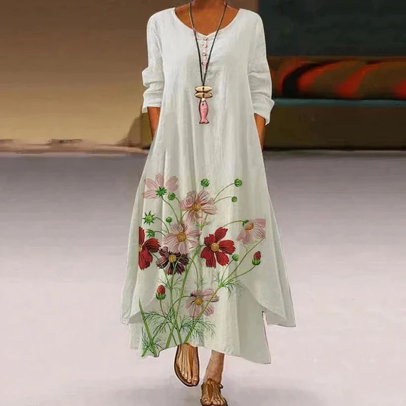 Damen Langermet Blomster Mønster Kjole | Maxi