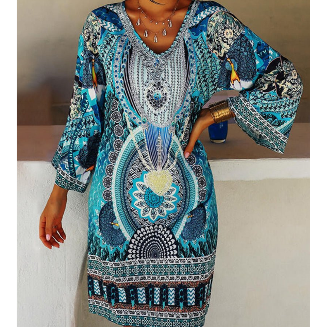 Dame Trykt Boho V Utringning Kjole | Mini