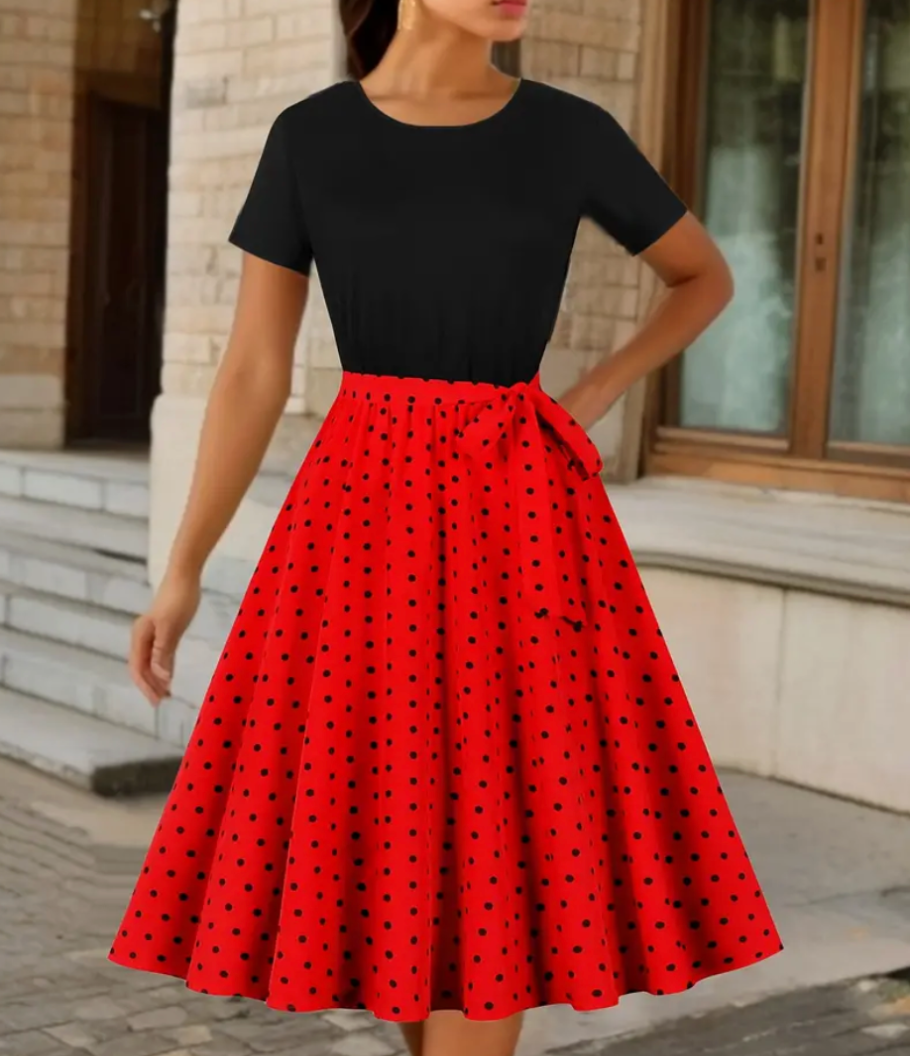 Nerys | Vintage Prikkete Kjole For Damer