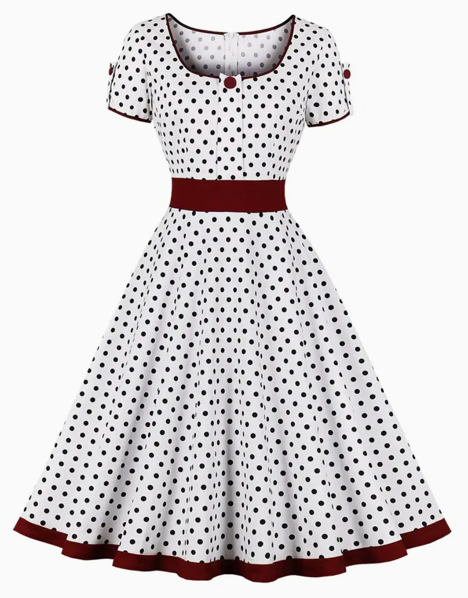 Romina | Vakkert Vintage Prikket Kjole for Damer