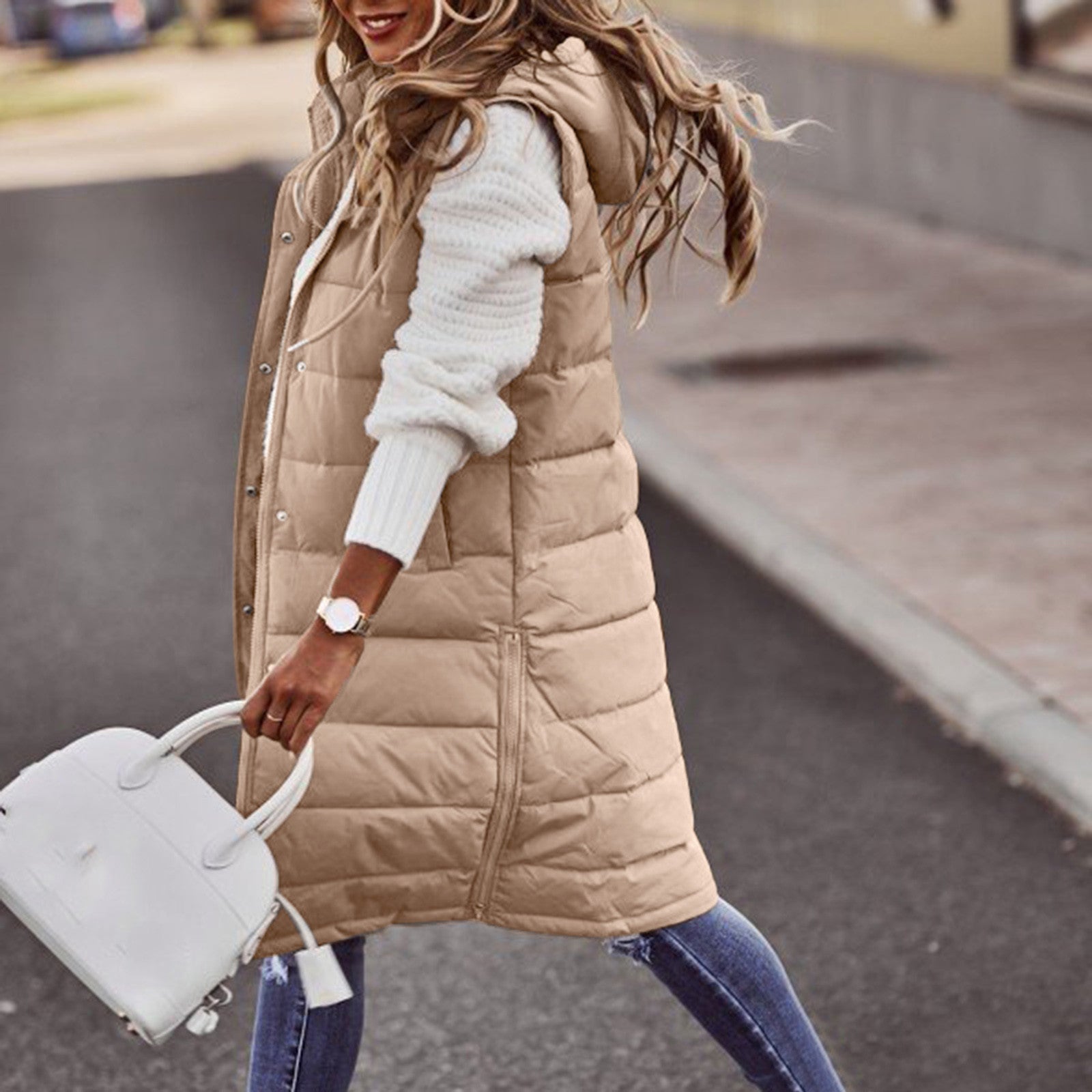 Lange hettevest for damer | Vinter