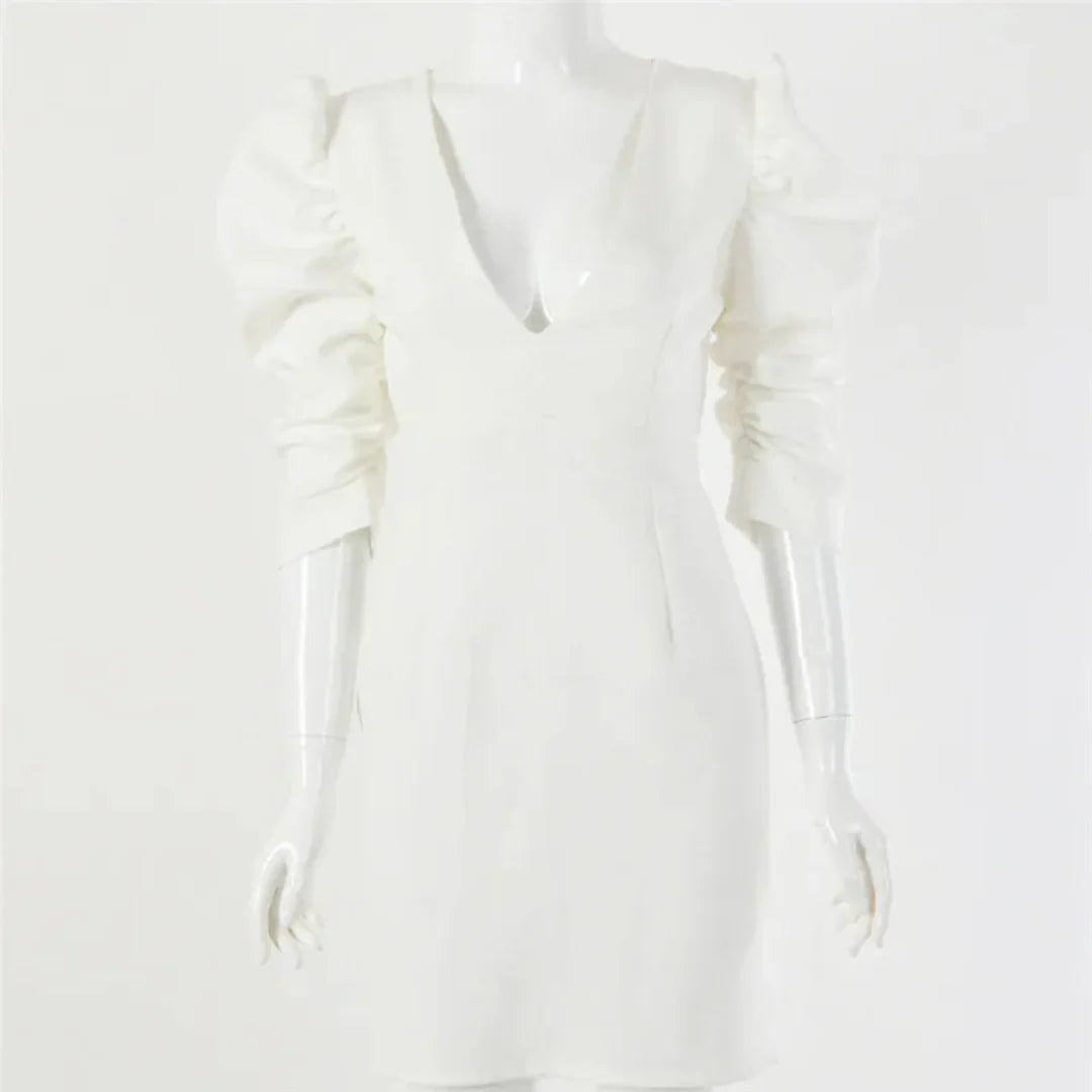 Damen V-Utringning Puffermed Kjole | Mini