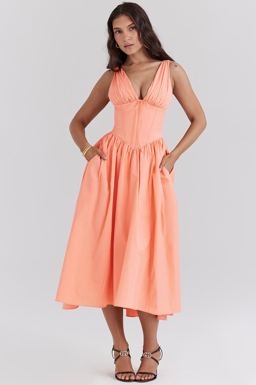 Damen Løs Vintage Blomster Bryllupsgjest Kjole | Midi