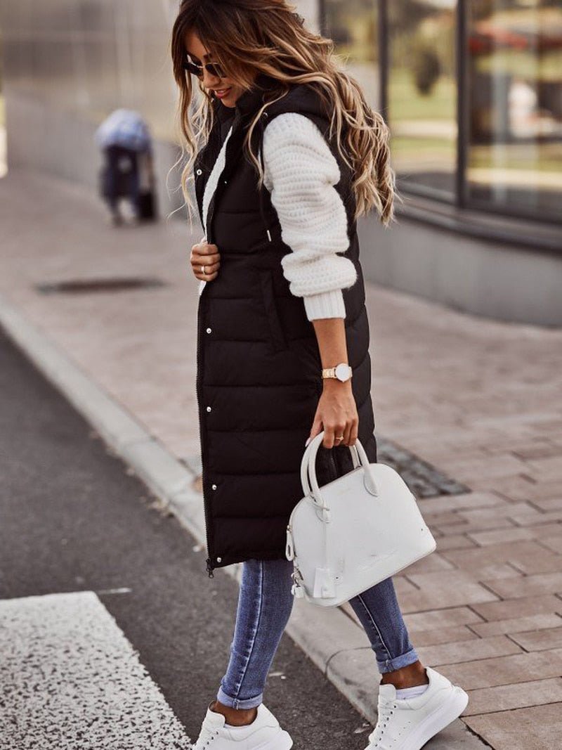 Steppvest for damer | Med hette