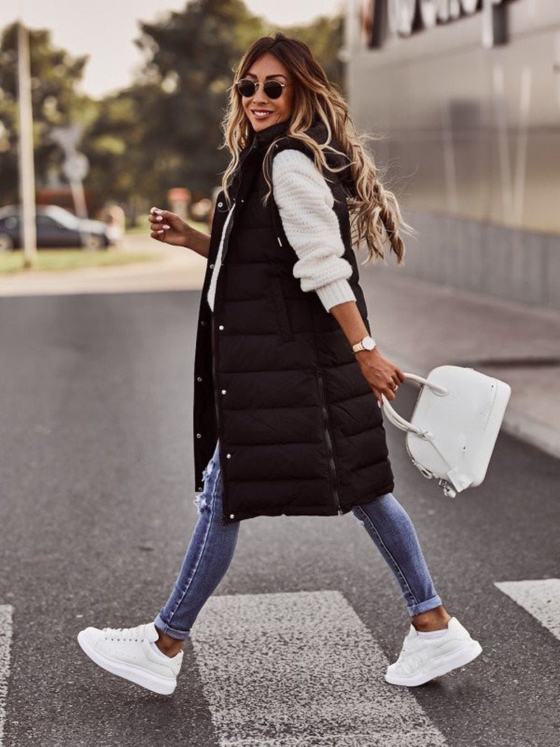 Steppvest for damer | Med hette