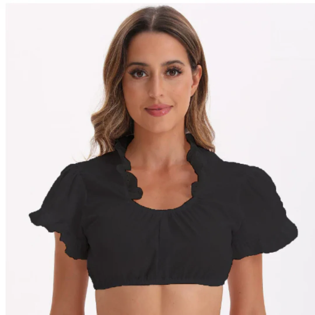 Damen Elegant V Utringning Dirndl Oktoberfest Bluse | Korte Ermer