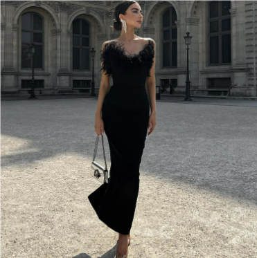 Dame Ermeløs Elegant Svart Kjole | Maxi
