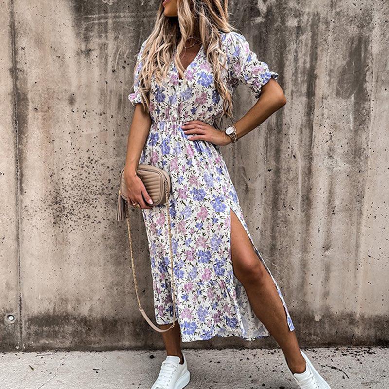 Zoey | Kjole med blomstermønster og splitt