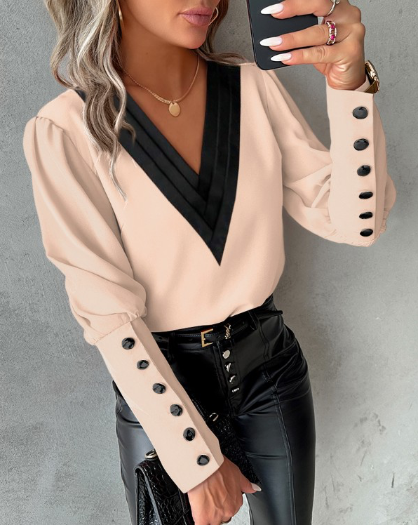 Valen | Damebluse med gigot-ermer med knapper