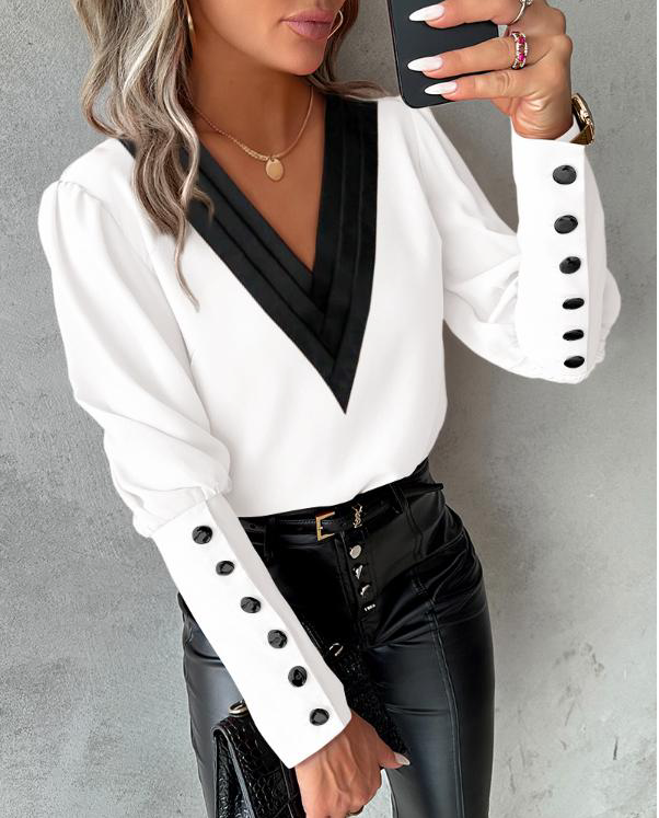 Valen | Damebluse med gigot-ermer med knapper