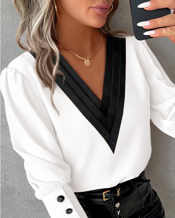 Valen | Damebluse med gigot-ermer og knapper