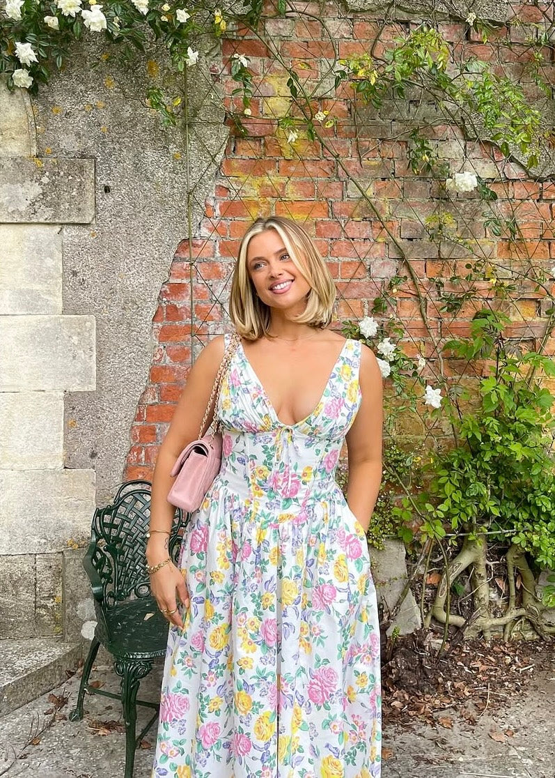 Damen Løs Vintage Blomster Bryllupsgjest Kjole | Midi