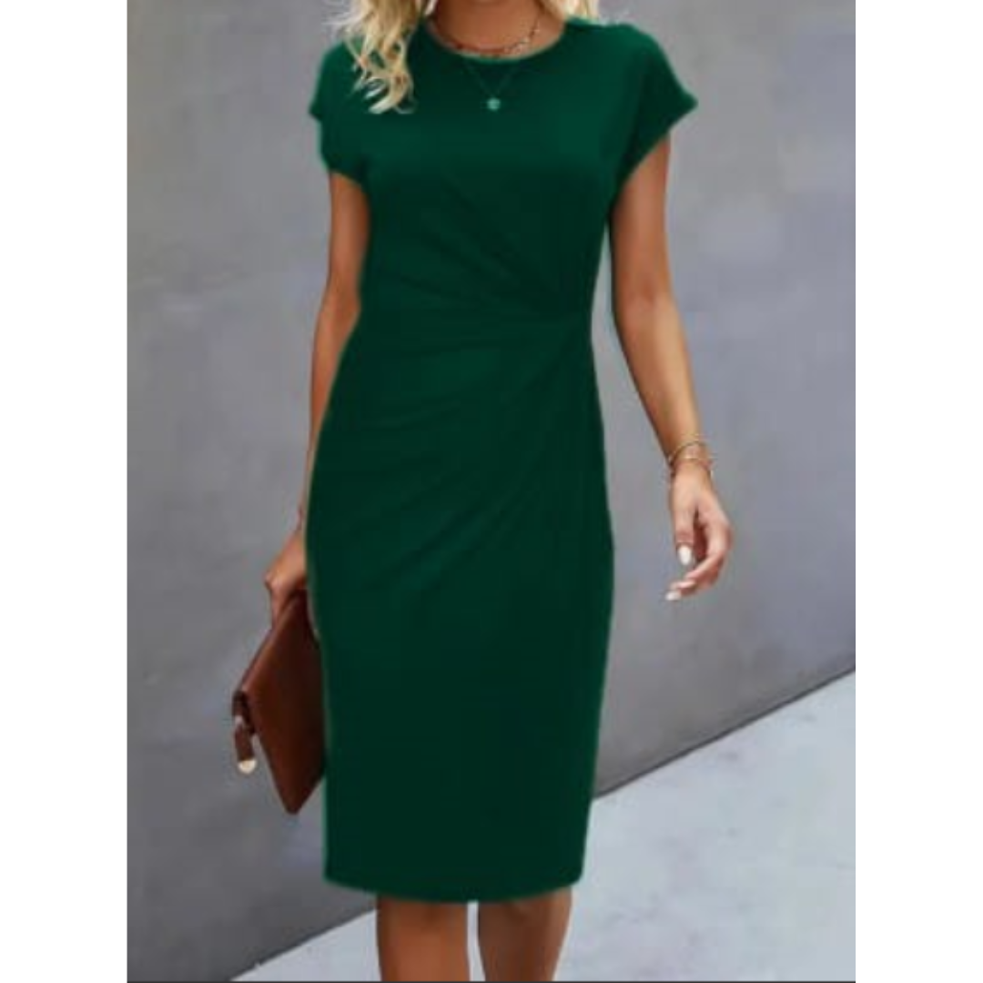 Dame Elegant Rynket Bodycon Kjole | Korte Ermer