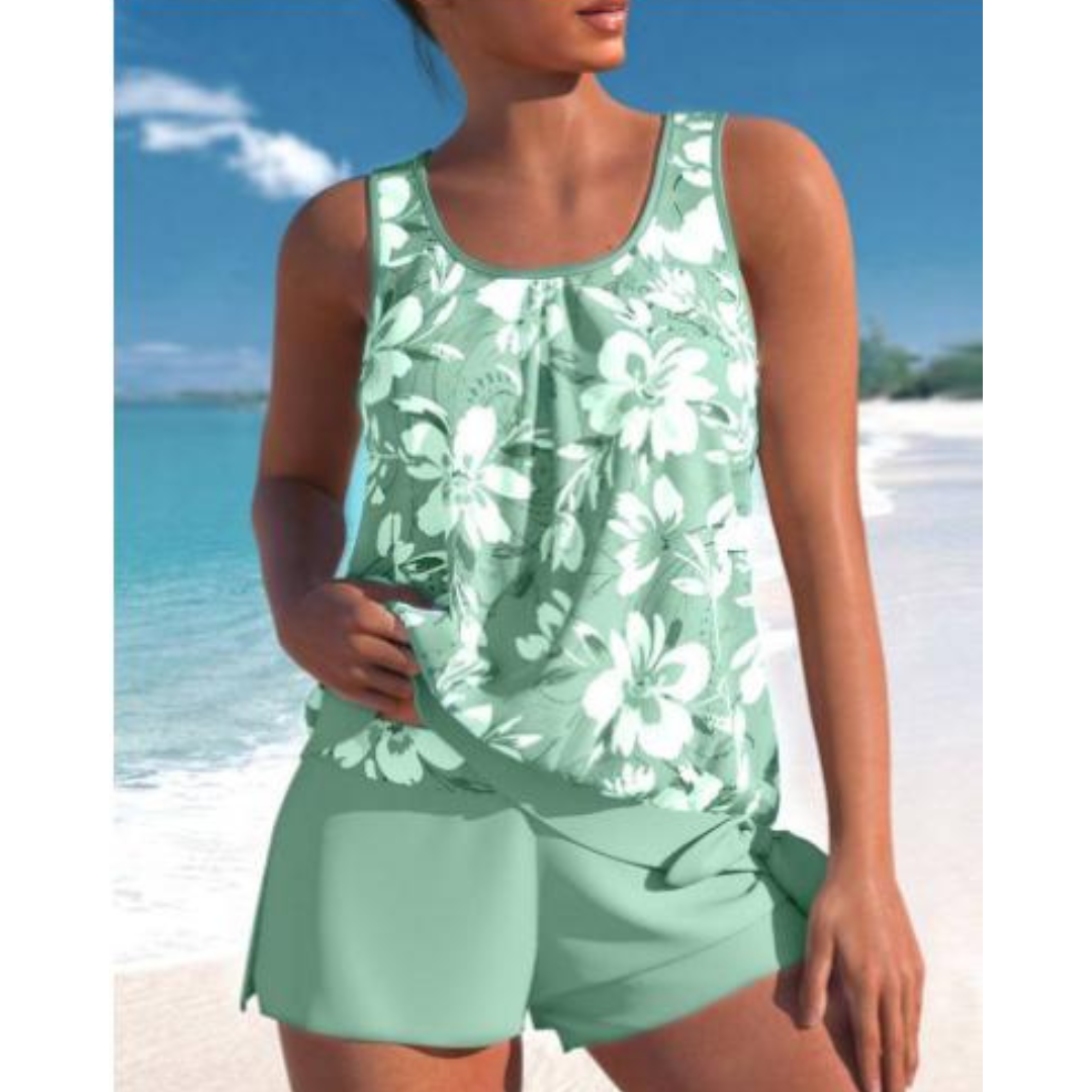 Adalina | To-farget Tankini-sett med blomstermønster for damer
