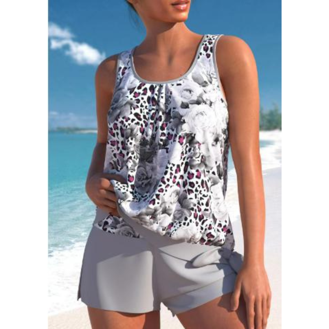 Adalina | To-farget Tankini-sett med blomstermønster for damer