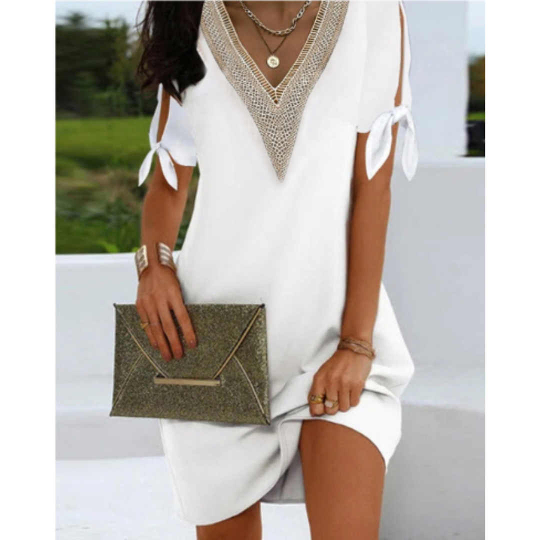 Rachelle | Elegant tunika kjole med V-hals for damer | Hvit