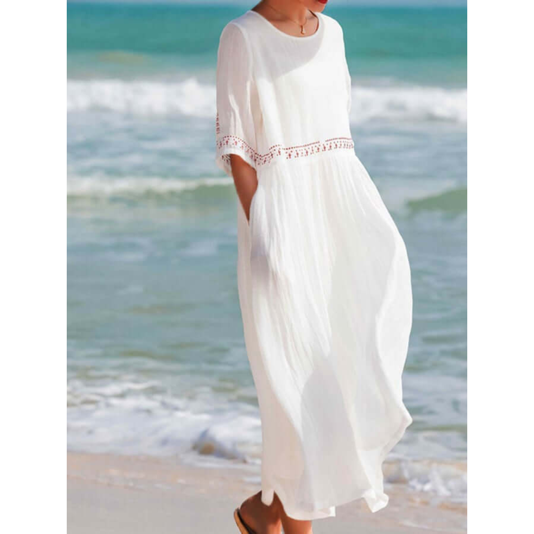 Damen Lose Bestickt Rundhalsausschnitt Kjole | Maxi