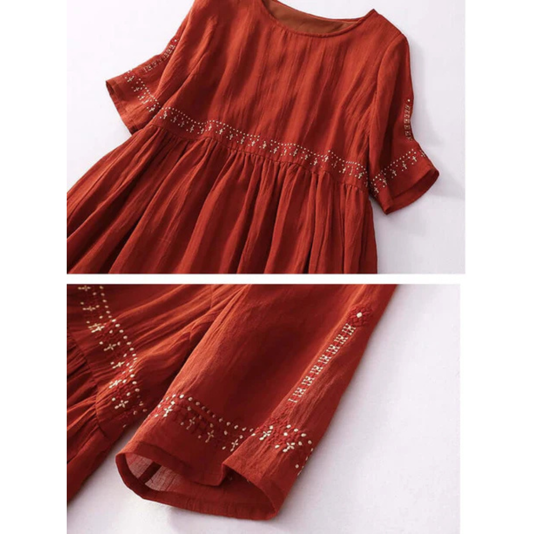 Damen Lose Bestickt Rundhalsausschnitt Kjole | Maxi