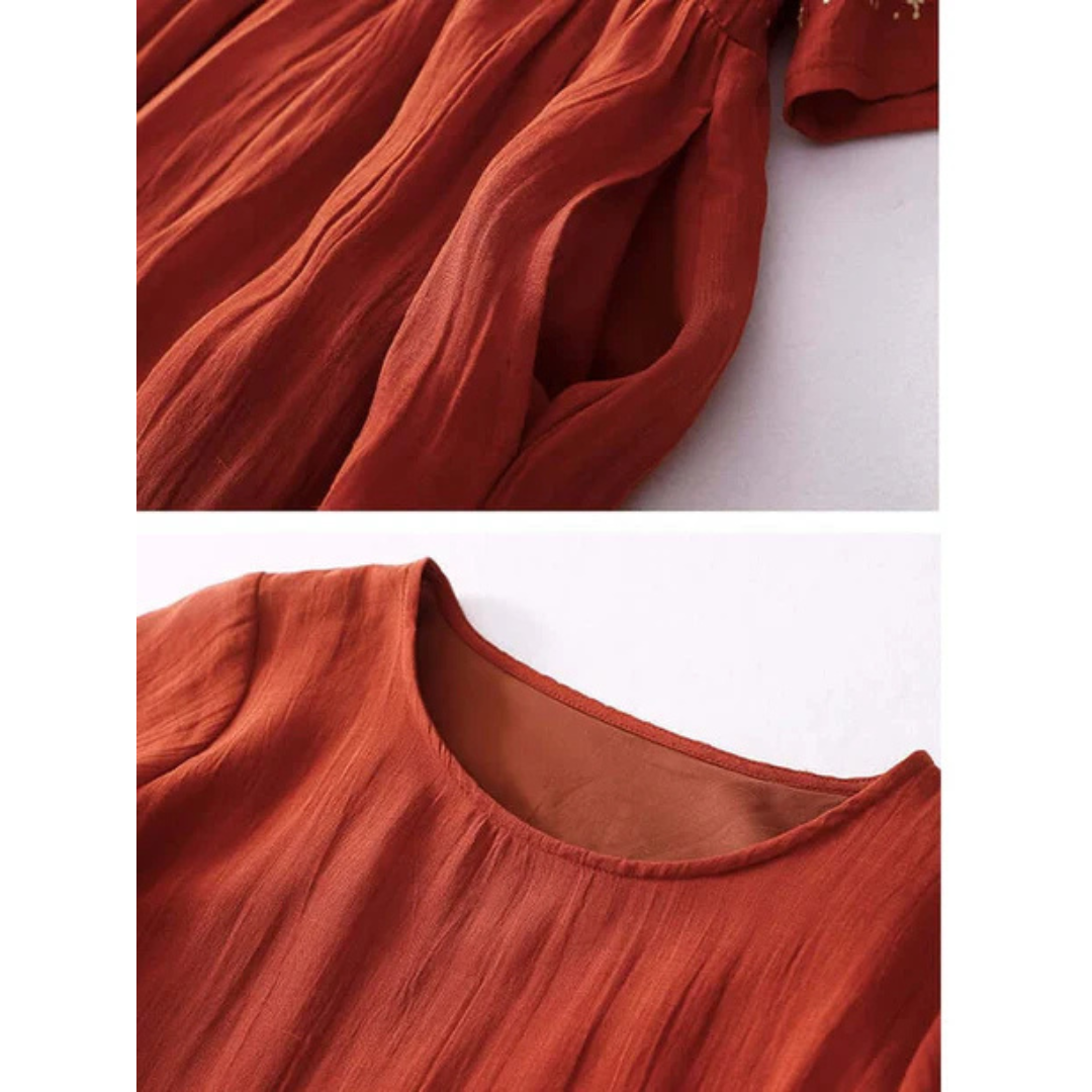 Damen Lose Bestickt Rundhalsausschnitt Kjole | Maxi