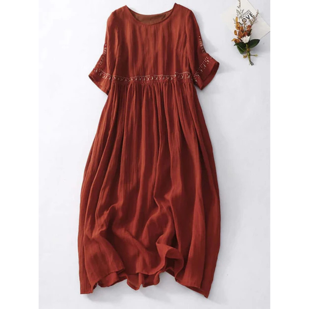Damen Lose Bestickt Rundhalsausschnitt Kjole | Maxi