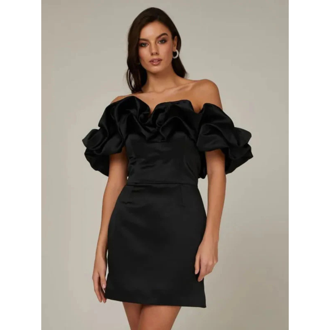 Damen Rynket Skulderfritt Kjole | Mini