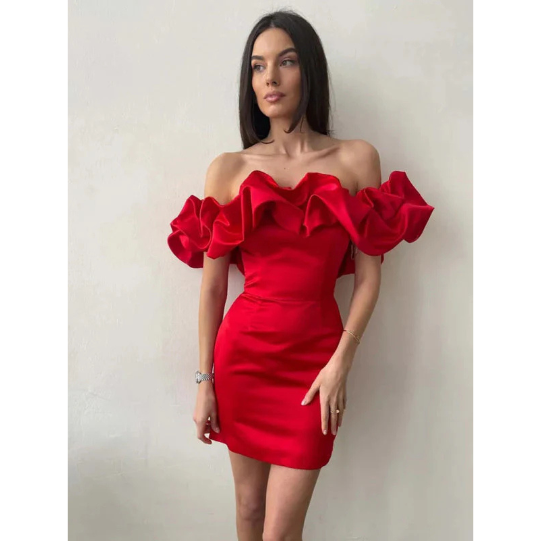 Damen Rynket Skulderfritt Kjole | Mini