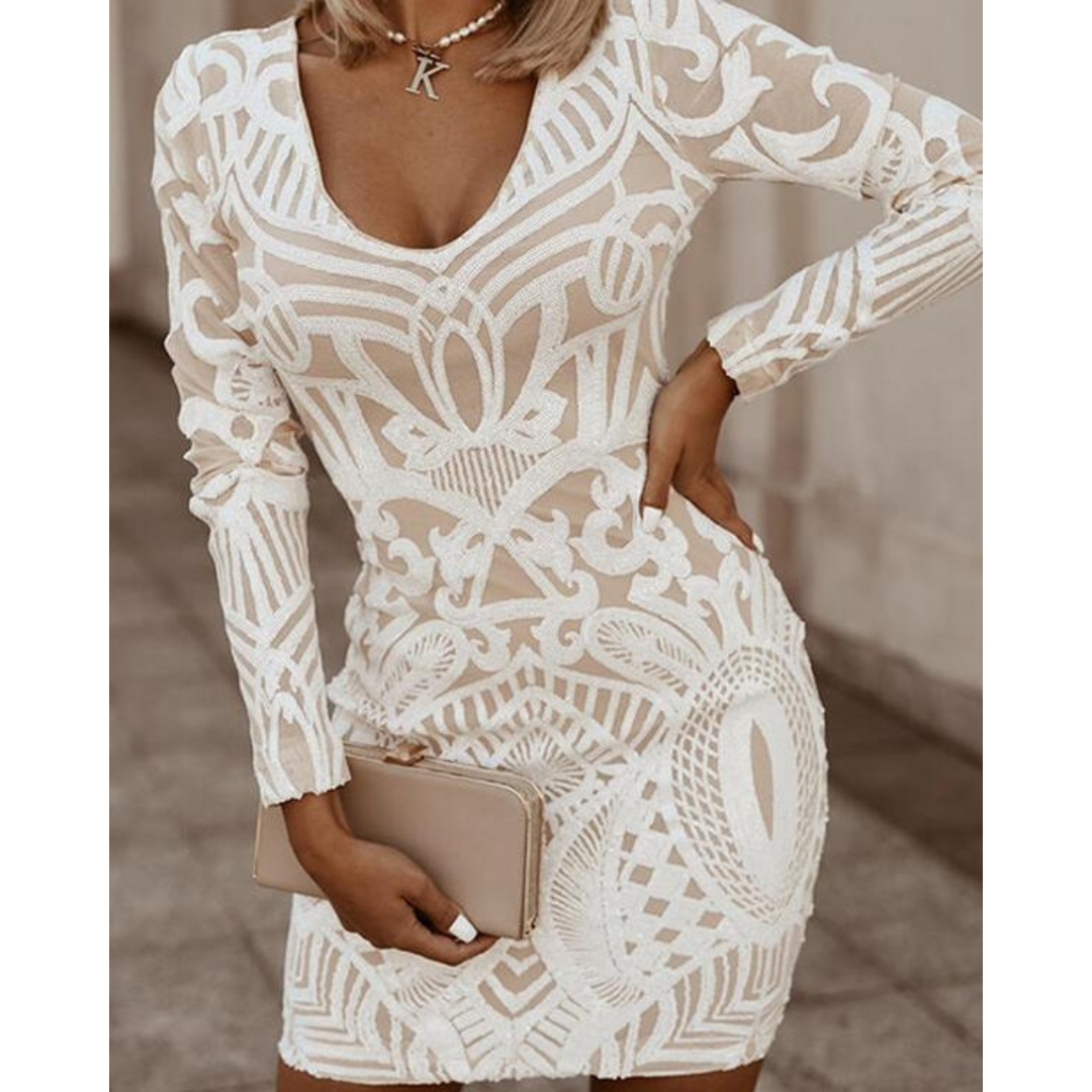 Dame V-Utskjæring Bodycon Langermet Kjole | Mini