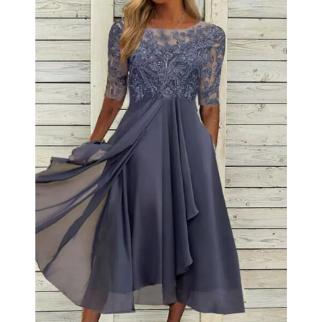 Dame 3/4 Ermer Rund Hals Utsnitt Kjole | Mini