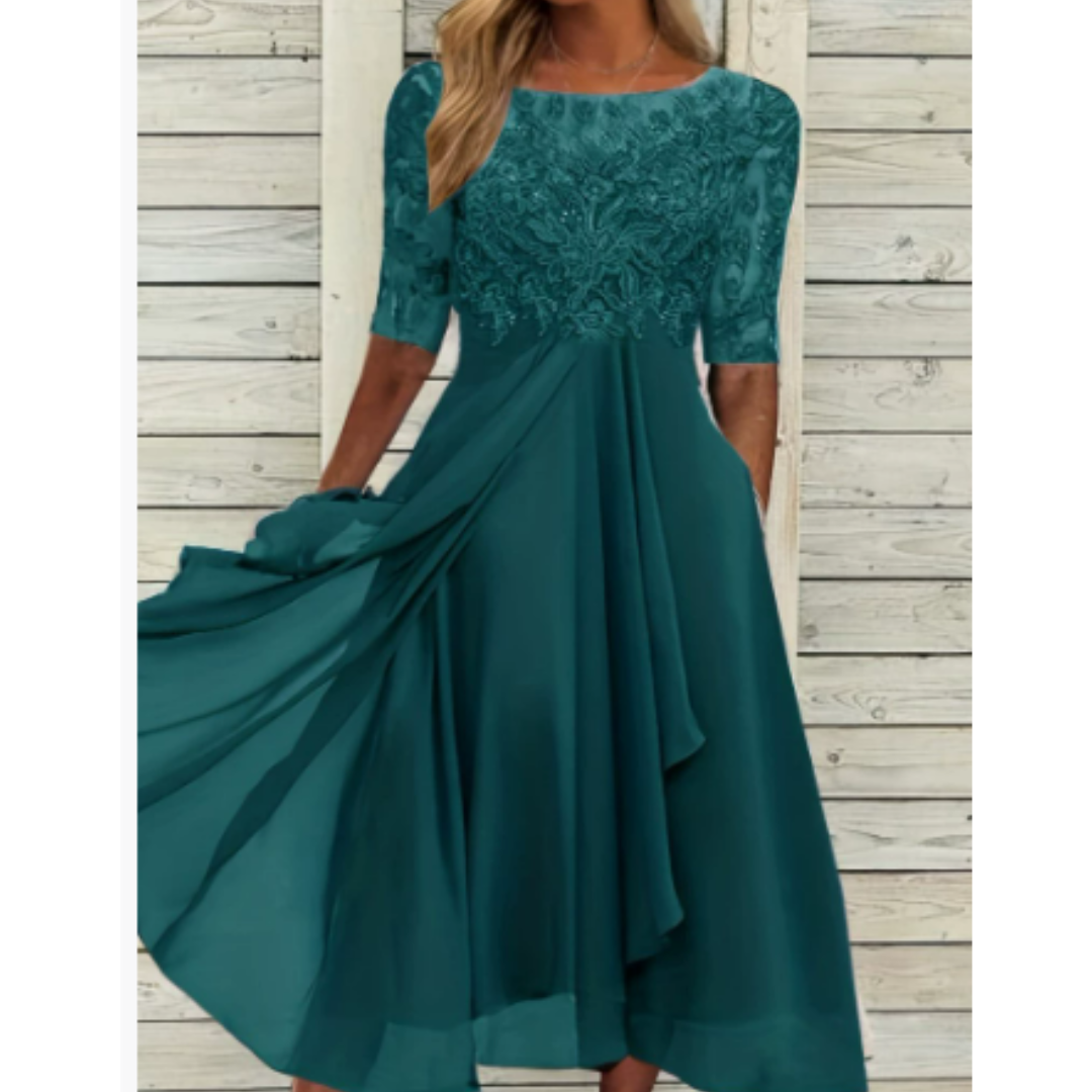 Dame 3/4 Ermer Rund Hals Utsnitt Kjole | Mini
