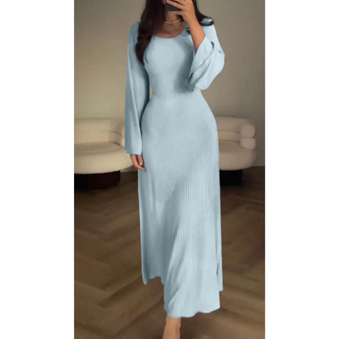 Dame Elegante Kjole med Lange Ermer og Draperinger | Maxi