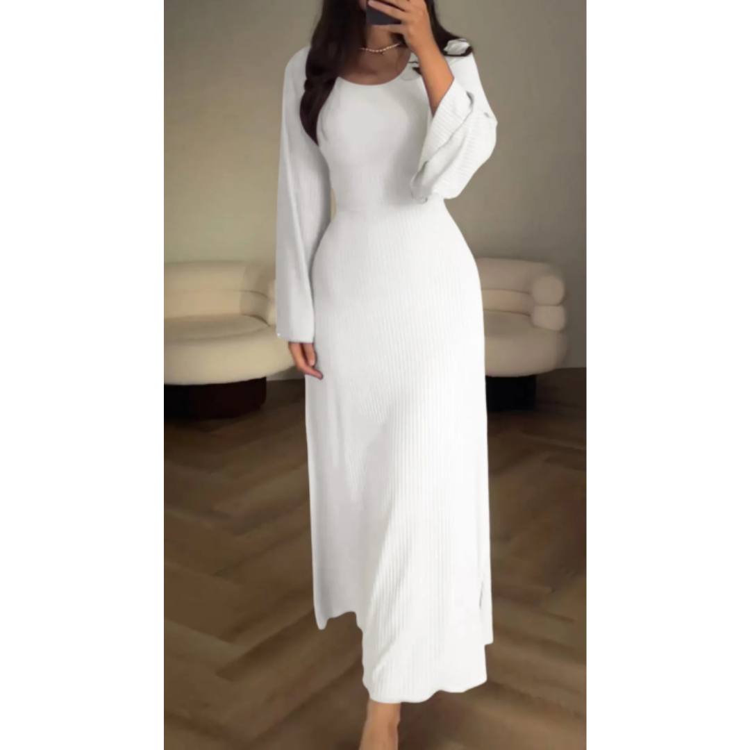 Dame Elegante Kjole med Lange Ermer og Draperinger | Maxi