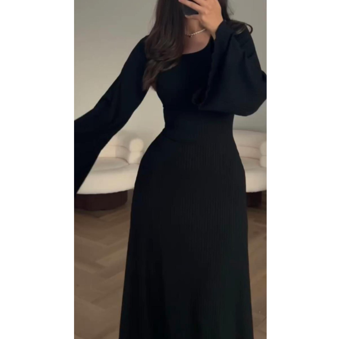 Dame Elegante Kjole med Lange Ermer og Draperinger | Maxi
