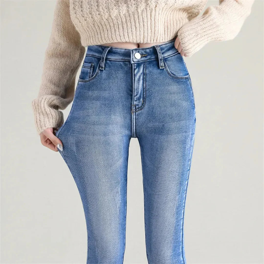 Damen Stretch Varme Jeans | Høy Midje
