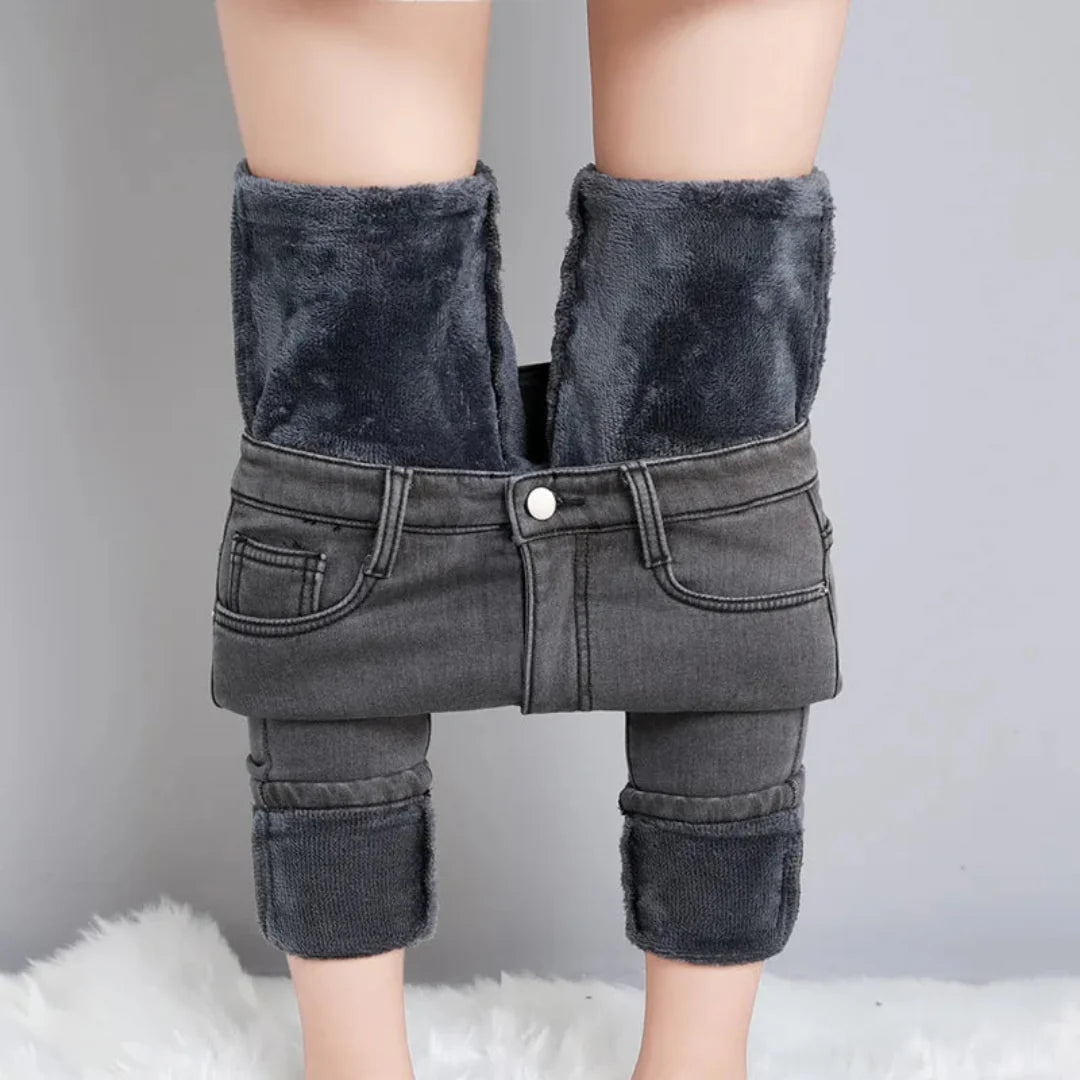 Damen Stretch Varme Jeans | Høy Midje