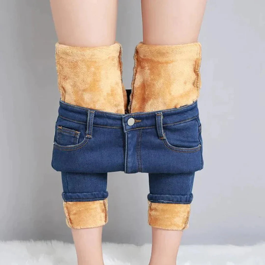 Damen Stretch Varme Jeans | Høy Midje