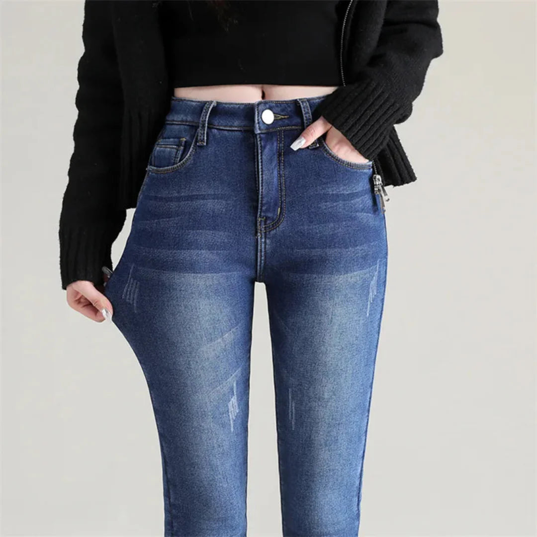 Damen Stretch Varme Jeans | Høy Midje