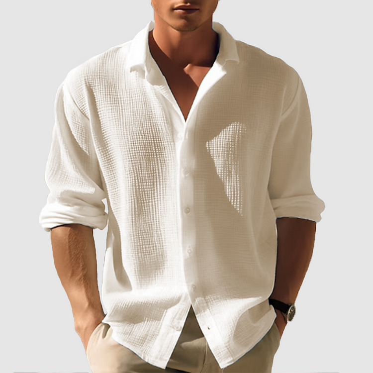 Frederik | Ensfarget langermet button-down skjorte