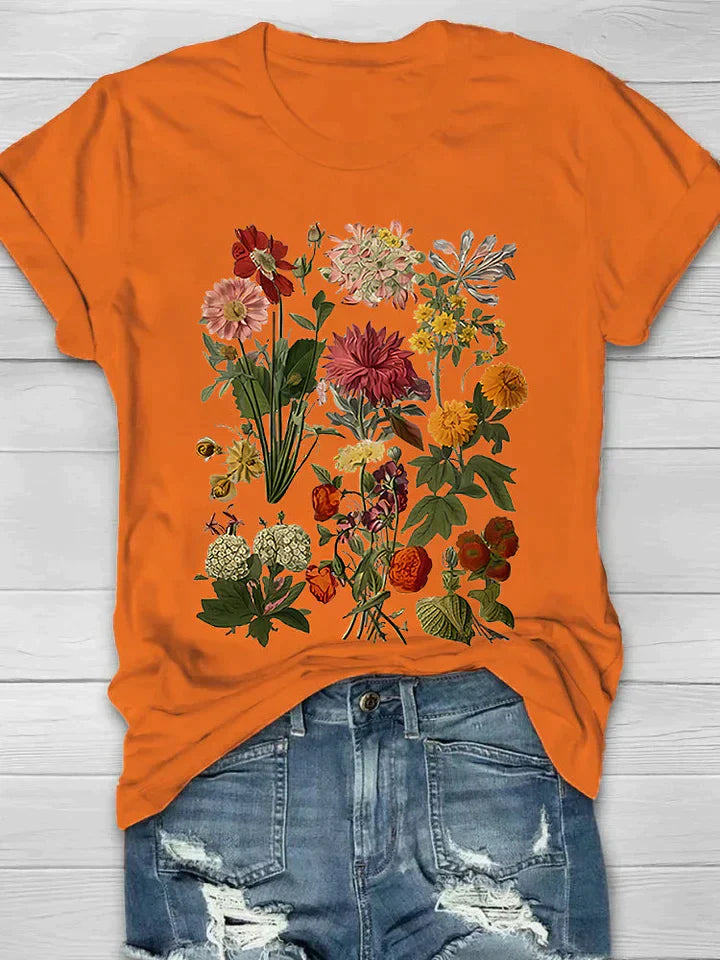 Tasiana | Vintage Dame-T-skjorte med Blomstertrykk