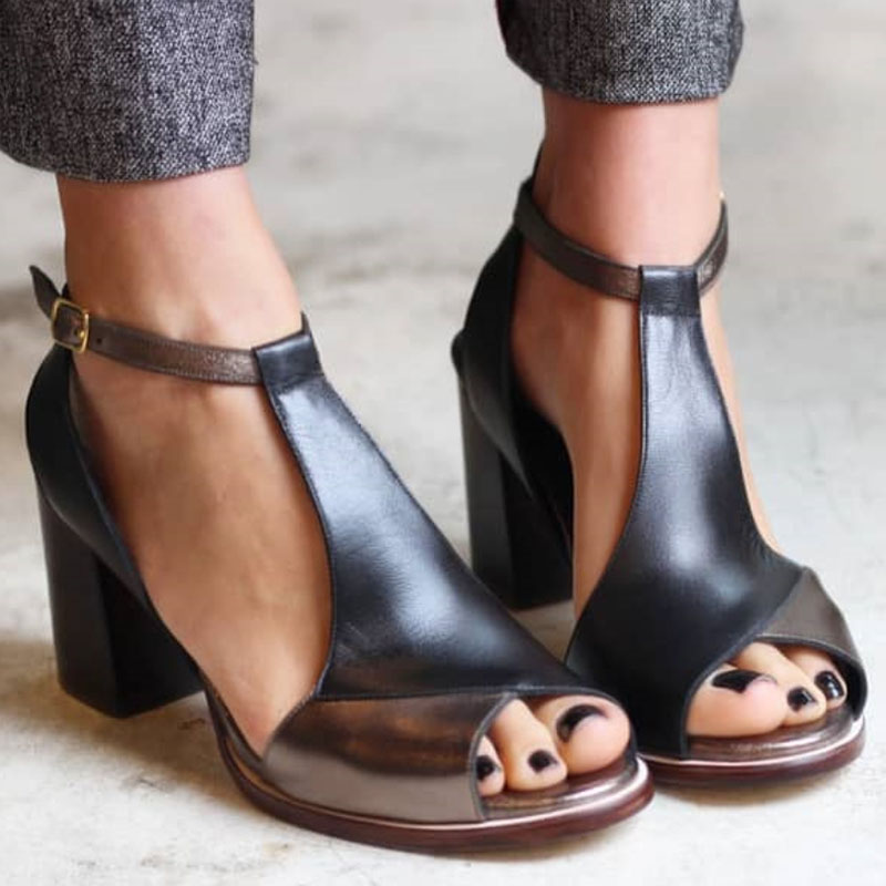 Anais™ | Sandal med Blokkhelt og Patchwork