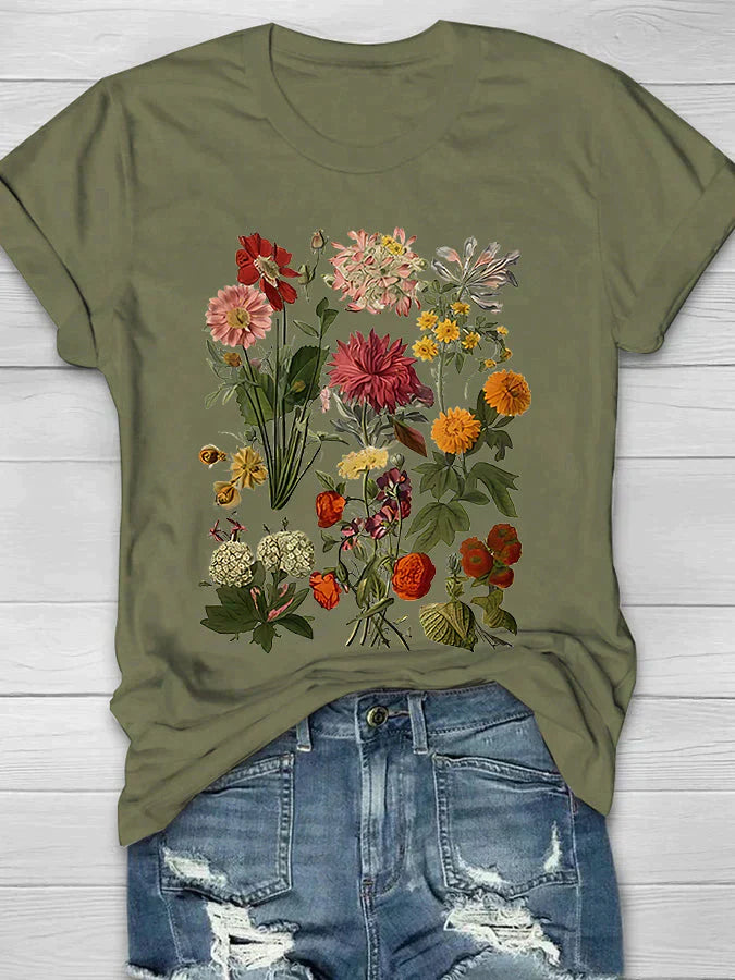 Tasiana | Vintage Dame-T-skjorte med Blomstertrykk