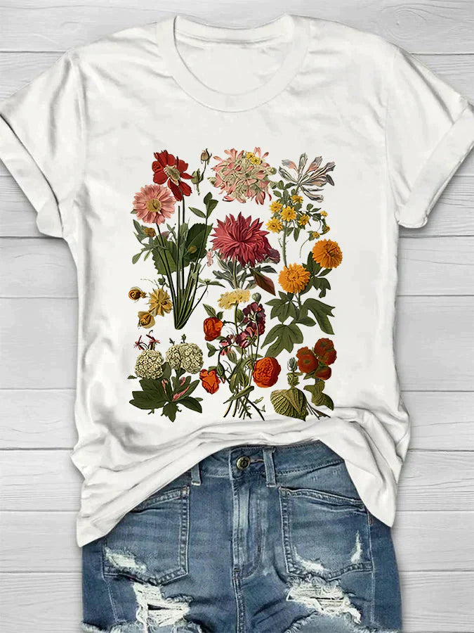Tasiana | Vintage Dame-T-skjorte med Blomstertrykk